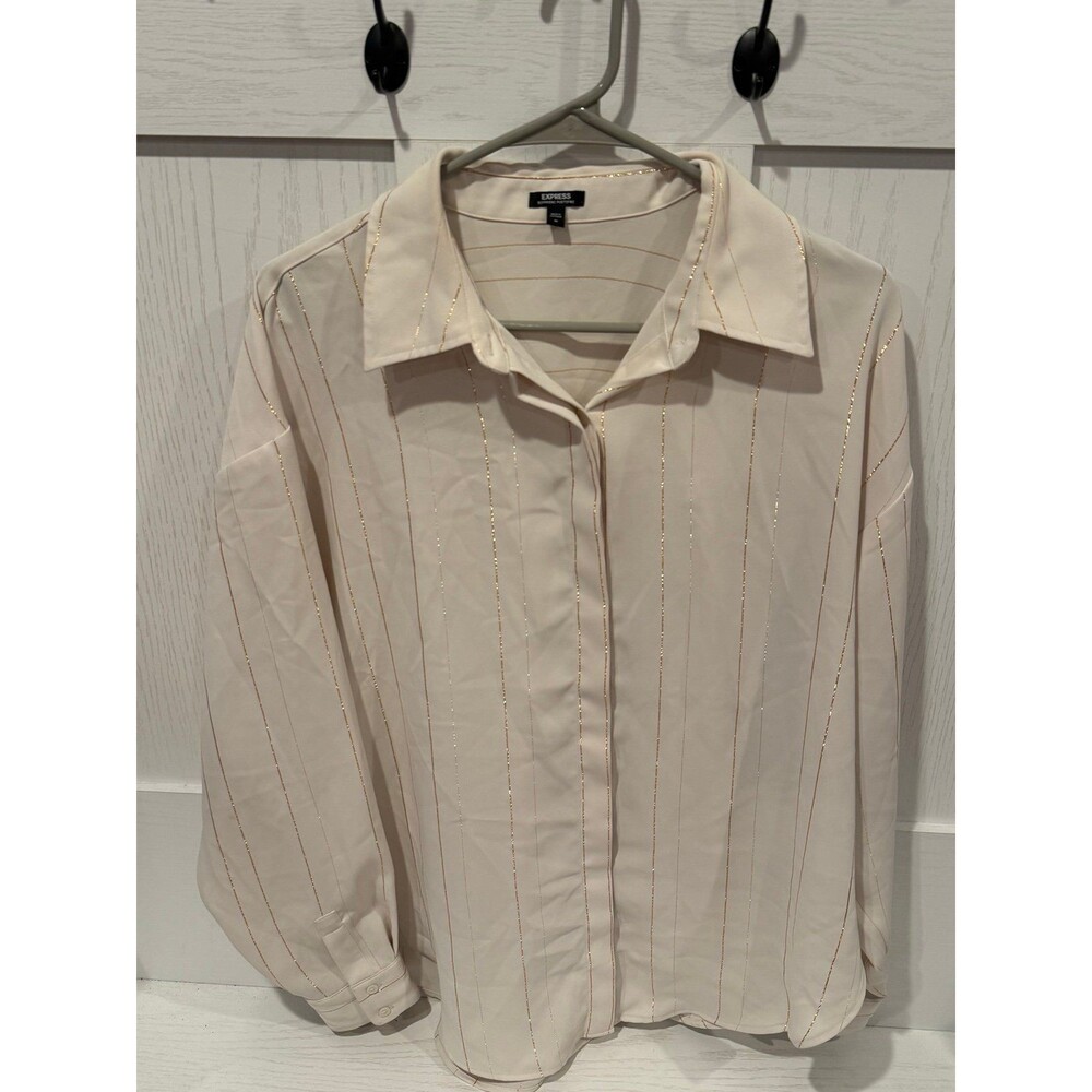 Express cream gold stripe boyfriend portofino shirt size medium